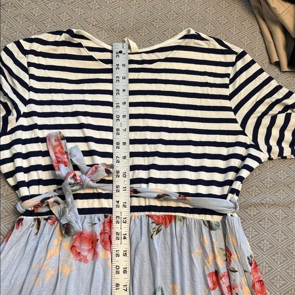 Size XL/1x PinkBlush maternity maxi dress mixed navy stripe and floral pink/blue - Picture 8 of 12